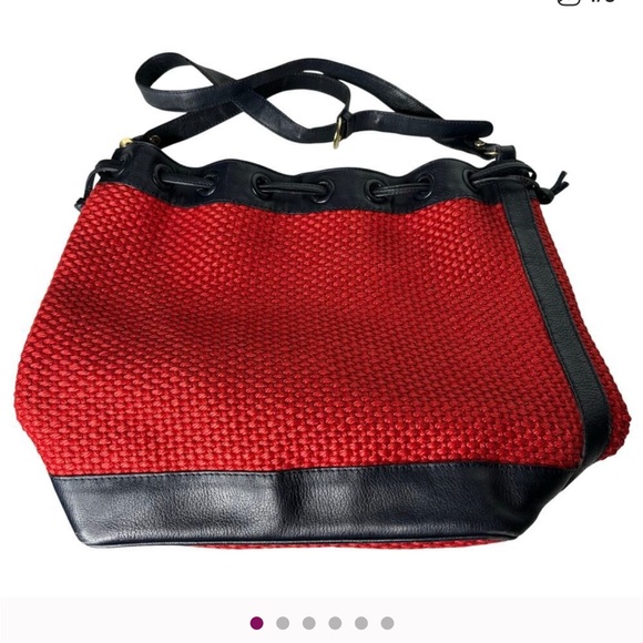 Bottega Veneta Handbags - Bottega Veneta Raffia Bucket Bag Red / Black